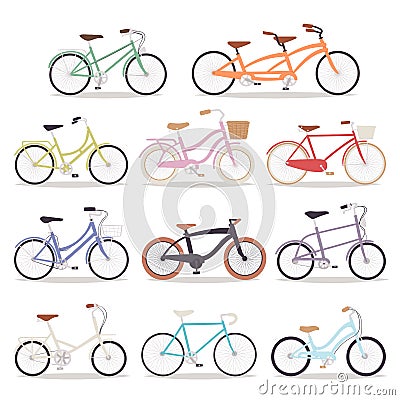 Collection of vector realistic bicycles vintage style wedding design old bike design transport illustration Vector Illustration