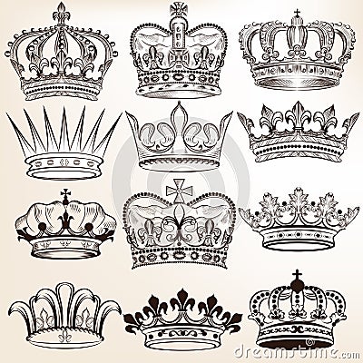 Collection of vector royal crowns for heraldic design Stock Photo