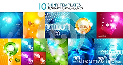 Collection of vector shiny light templates, glowing colors abstract backgrounds designs Vector Illustration