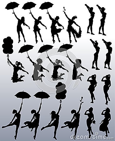Collection of vector silhouettes of attractive women Vector Illustration