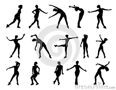 Collection of vector silhouettes of dancing girls isolated on white background. Vector Illustration