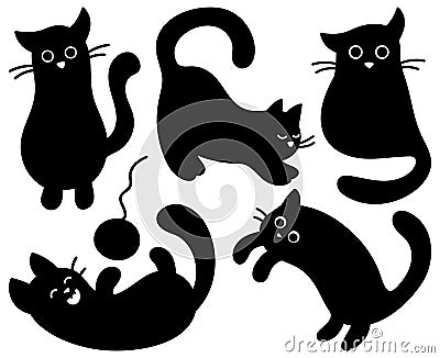 Collection of vector stickers of cute black silhouettes of cats Vector Illustration