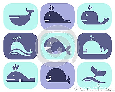 Collection of Vector Whale Icons Vector Illustration