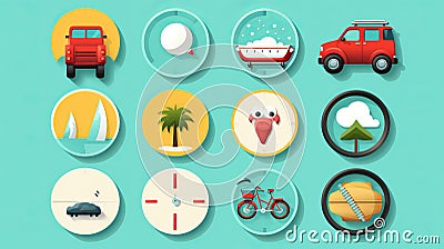 Collection of vibrant travel flat icons set in modern vector style for your design projects Stock Photo