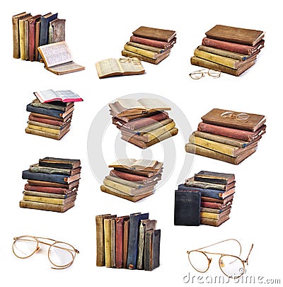 Collection of Vintage antique books Stock Photo