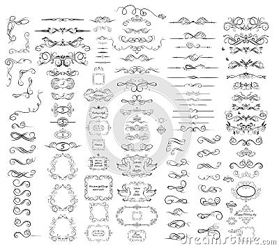 Collection of vintage dividers, frames, swashes and flourishes Vector Illustration