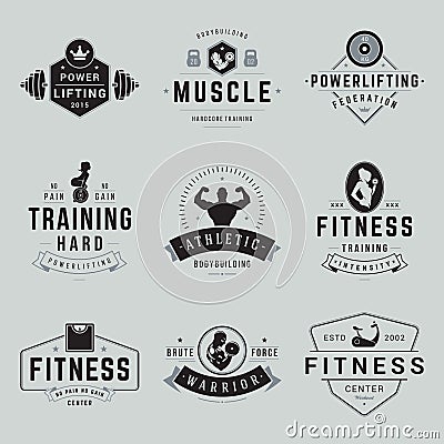 Collection vintage fitness logo decorative design with place for text vector illustration Vector Illustration