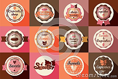 Collection of vintage retro ice cream and cupcake labels Vector Illustration