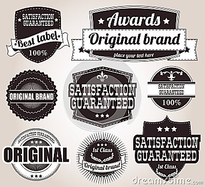 Collection of vintage retro labels, badges, stamps, ribbons Vector Illustration