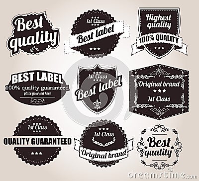 Collection of vintage retro labels, badges, stamps, ribbons Vector Illustration