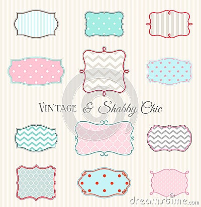 Collection of vintage and shabby chic frames, illustration Vector Illustration