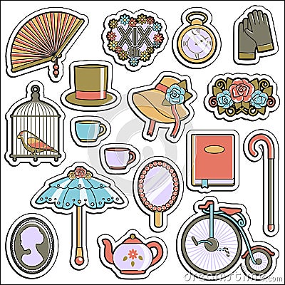 Collection of vintage victorian era stickers Vector Illustration