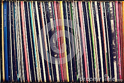 Collection of vinyl records covers (dummy titles) Stock Photo