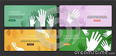 Collection volunteer opportunity banner landing page vector flat illustration webpage user interface Vector Illustration