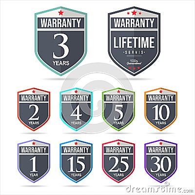 Collection of warranty guaranteed modern stickers on white background Stock Photo