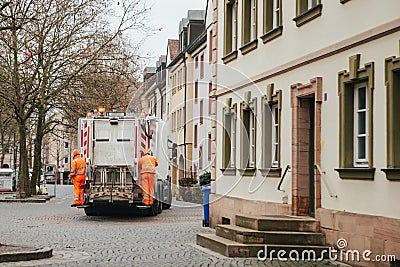 Daily collection of waste in Germany the city of Furth in Europe. Transportation of waste for subsequent disposal. Stock Photo