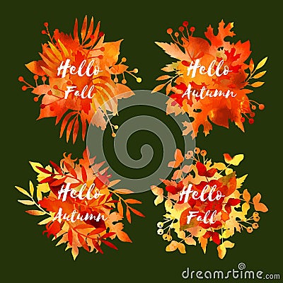 collection watercolor autumn labels vector design Vector Illustration