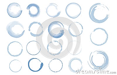 Collection of Watercolor circle, rings, dots from the bottom cup- real water paint on white paper in many strokes and Vector Illustration