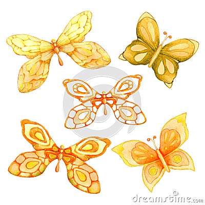 Collection watercolor of flying butterflies. For cover design, packaging, backgrounds Stock Photo