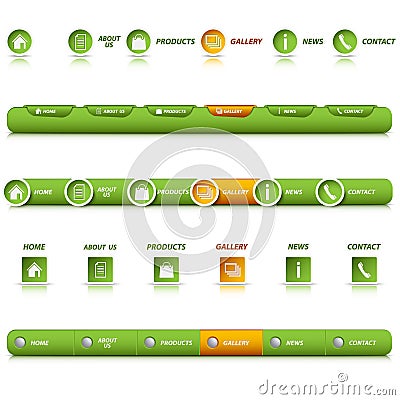 Collection website navigation in green design template Vector Illustration