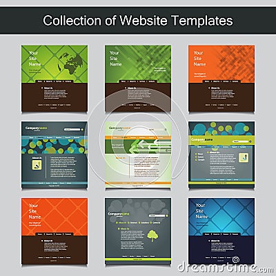 Collection of Website Templates for Your Business - Nine Nice and Simple Design Templates with Different Patterns Vector Illustration