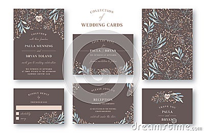 Collection of Wedding Invitation Vector Illustration