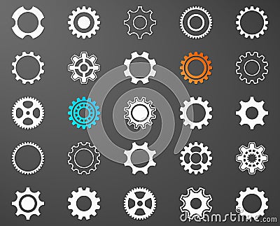 Collection of white gear wheel icons Vector Illustration