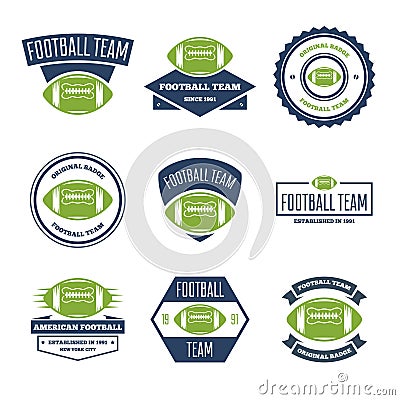 Collection of white, green and blue Vector Football logos and insignias Vector Illustration