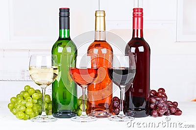 Collection of white rose red wine wines grapes Stock Photo