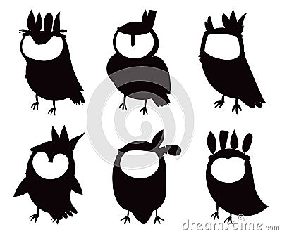 Collection of wild tribal owl icon isolated flat vector silhouette's Stock Photo