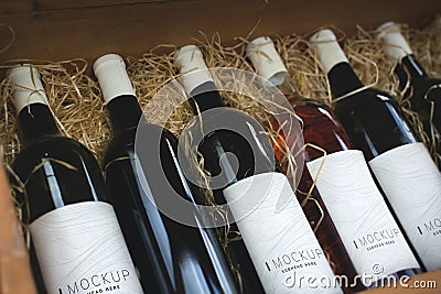 Collection of wine bottle mockups Stock Photo