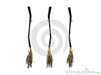 Collection of Witches broomstick for Halloween holiday Isolated on white background Stock Photo