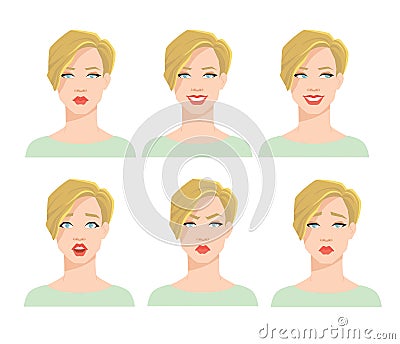 Collection of woman`s emotions. Vector Illustration