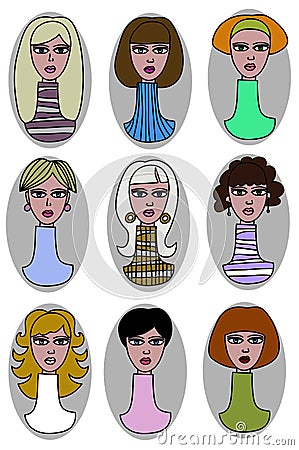 Collection of women avatars. Set of avatars,characters in flat sty Vector Illustration