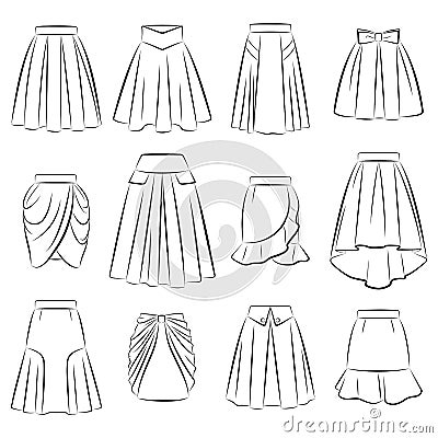 Collection of women romantic skirts Vector Illustration