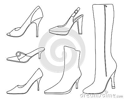 Collection of women shoes Vector Illustration