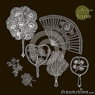 Collection womens old fans. Vector illustration Vector Illustration