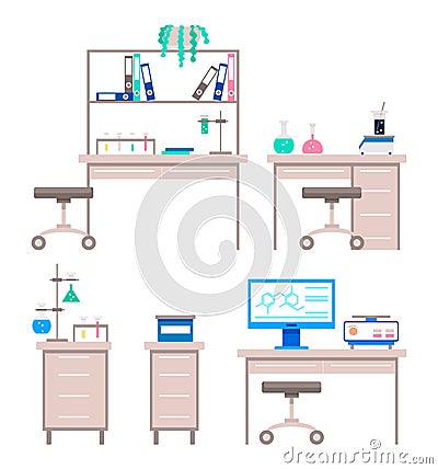 Laboratory with Devices for Experiments Set Vector Vector Illustration