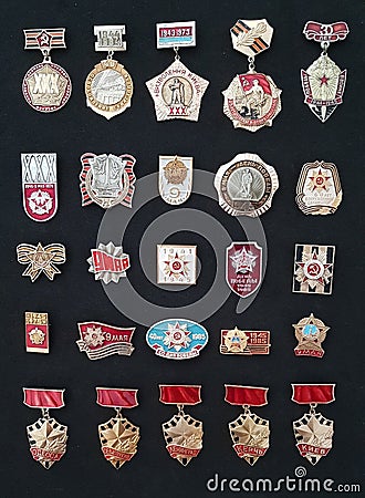 Collection of World War II Soviet medals Editorial Stock Photo