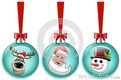 Collection xmas balls santa claus snowman reindeer Vector Illustration