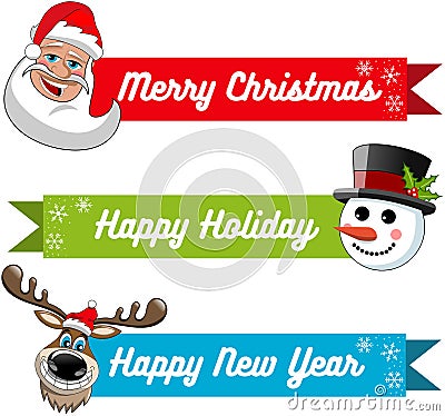 Collection xmas banner santa claus snowman reindeer Vector Illustration