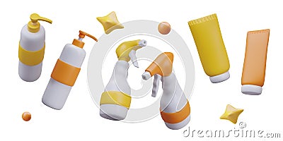 Collection of yellow and orange elements for design of cosmetics website, shop, blog Vector Illustration