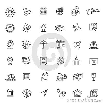 Collections of icons representing shipping, logistics, customer service, refunds and more Vector Illustration