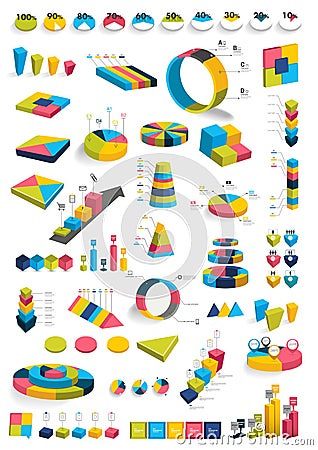 Collections of infographics 3D design diagrams. Vector Illustration