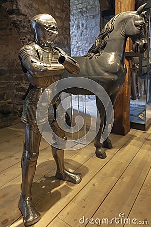 Collections of the Royal Armouries exhibited inside the White Tower building at the Tower of London, England Editorial Stock Photo