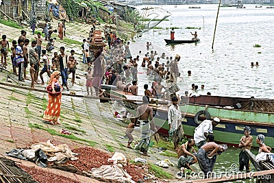 Collective place to bathe in river Buriganga, Dhaka Editorial Stock Photo