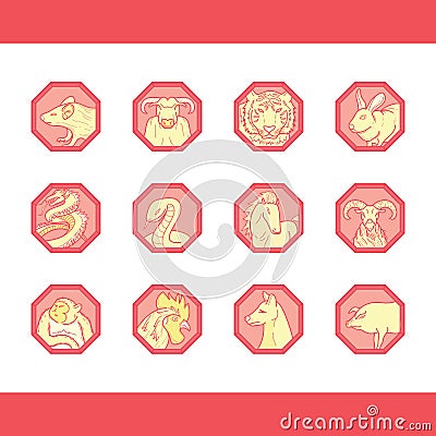 collecton of chinese zodiac signs. Vector illustration decorative design Cartoon Illustration