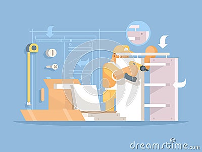 Collector of furniture Cartoon Illustration