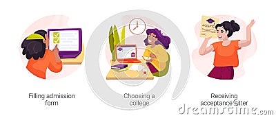 College admission process isolated cartoon vector illustration set Vector Illustration