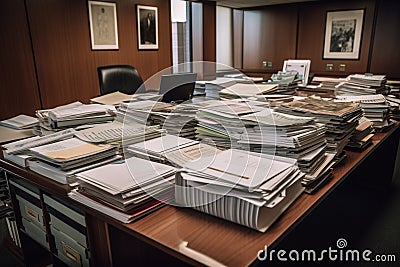College admissions review committee with a lot of files on a table engaged in detailed review of different applications. Stock Photo